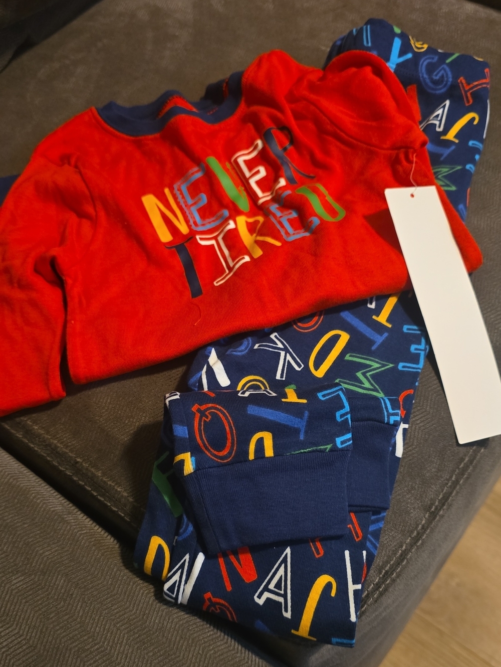 wonder nation Red Top with Navy Alphabet Print Pajama Set